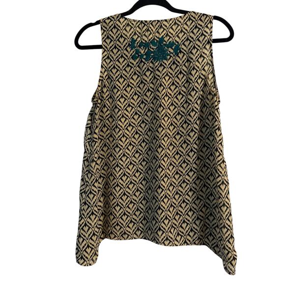 THML Anthropologie Black, Cream and Teal embroidered Tank Top Size Medium - Picture 3 of 8